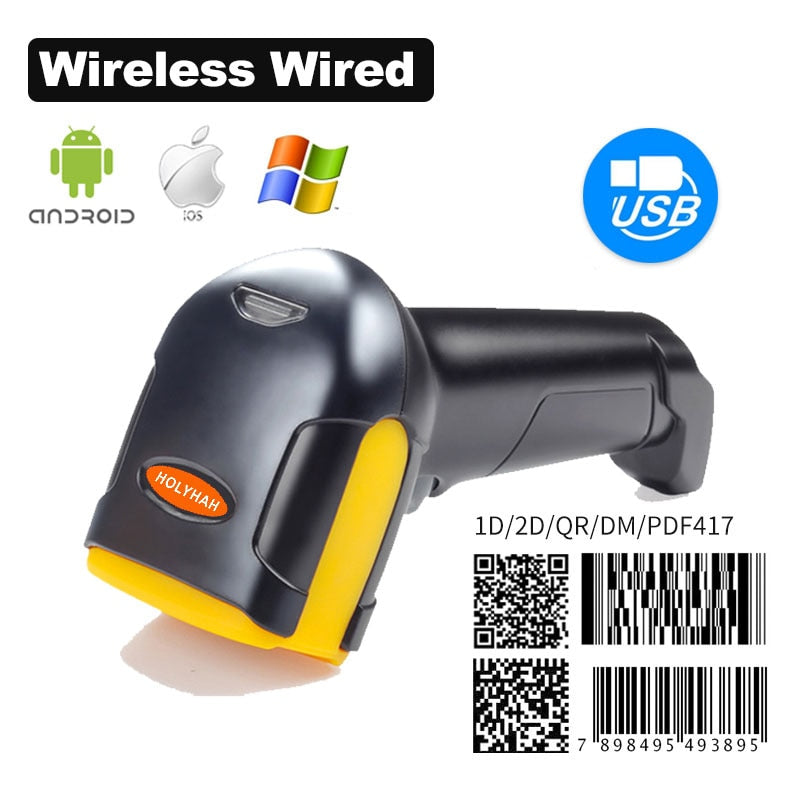 Holyhah K2 Handheld Wireless Barcode Scanner And K1 Wired 1D/2D QR Bar Code Reader PDF417 for Inventory POS Termina