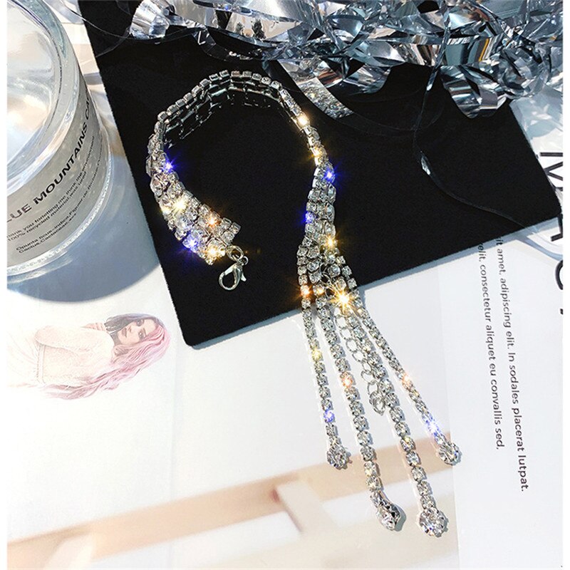 FYUAN Fashion Full Rhinestone Bracelet For Women 2019 Shiny Long Tassel Crystal Bracelets &amp; Bangles Jewelry Gifts