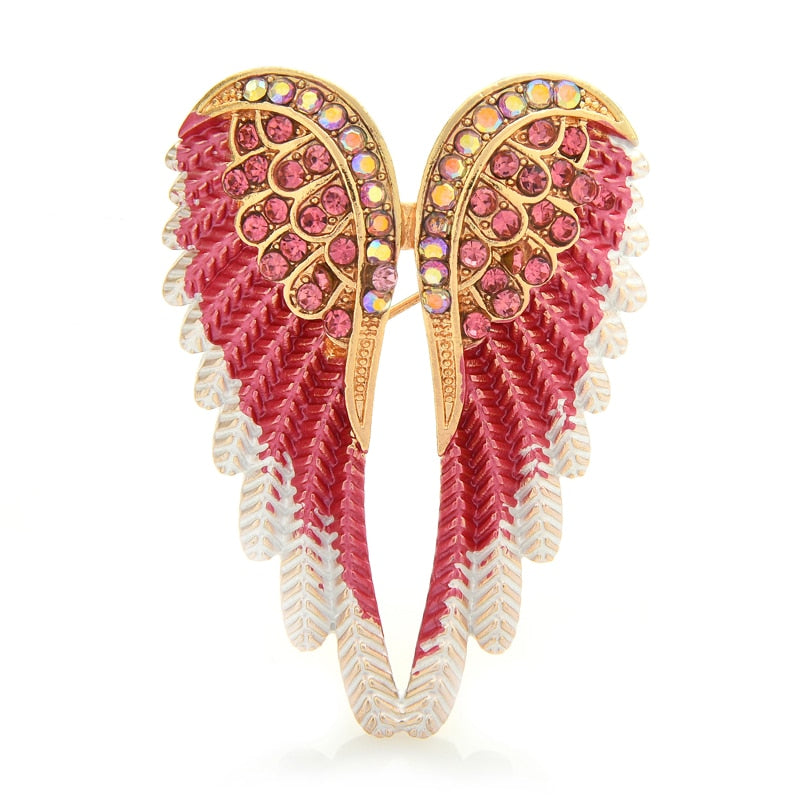 Wuli&amp;baby Classic Rhinestone Angel Wings Brooch Pins 3 Colors 2021 Sparkling Jewelry Gift Feather Designer Brooches