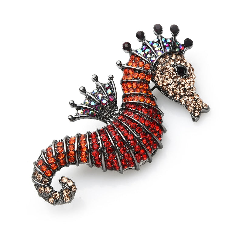 Wuli&amp;baby Sparkling Rhinestone Seahorse Brooches 3-color Sea Animal Office Casual Brooch Pins Gifts