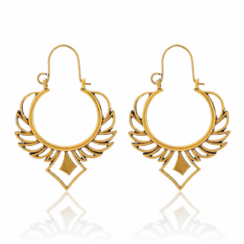 HuaTang Vintage Gold Silver Color Drop Earrings for Women Boho Geometric Carved Earrings Female Indian Ethnic Jewelry brincos