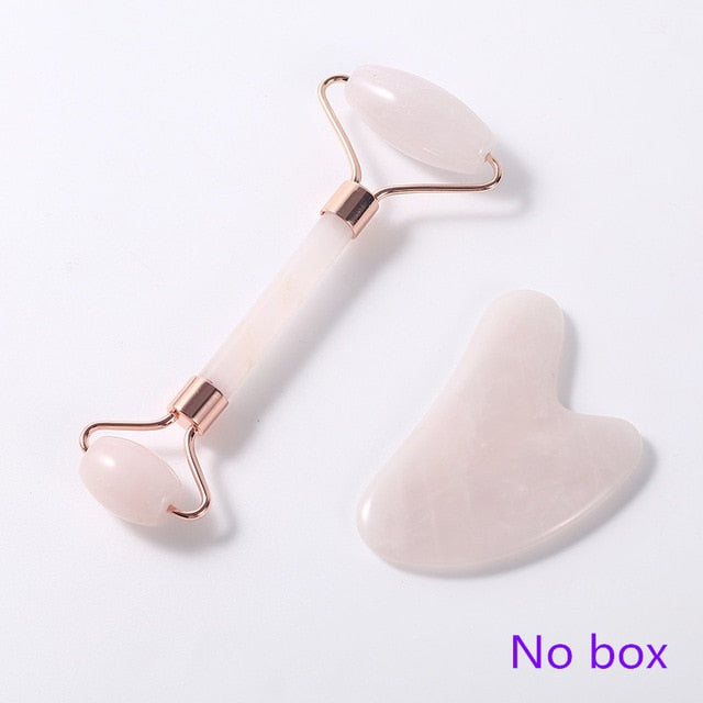 Jade Massage Facial Massager Facial Relaxation Lifting Tool Jade Rolling Stone Natural Rose Quartz Massager Beauty Skin Care Set