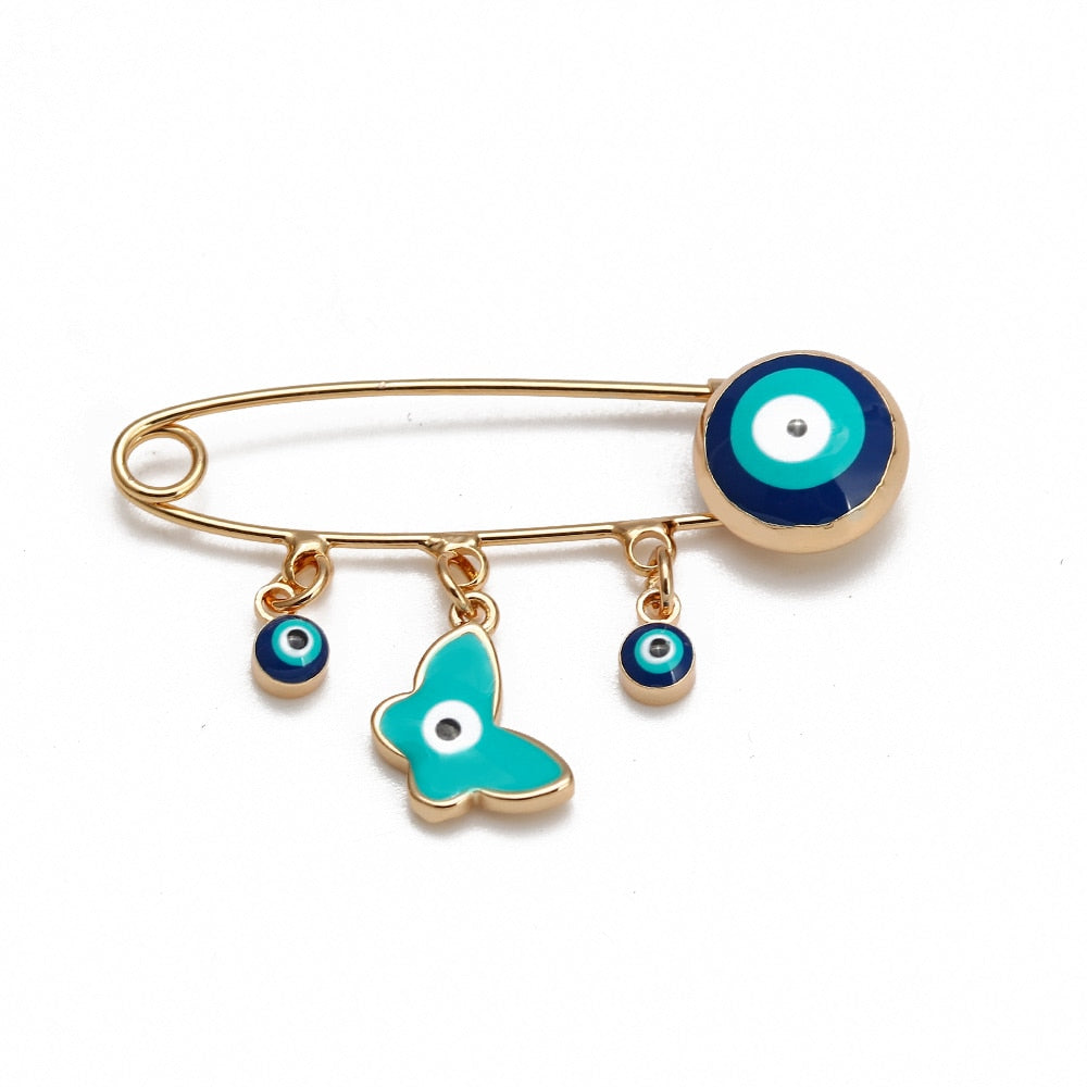 Lucky Eye Blue Turkish Evil Eye Brooch Pin for Women Men Dropping Oil Flower Crown Star Hamsa Hand Charm Fashion Jewelry BD52