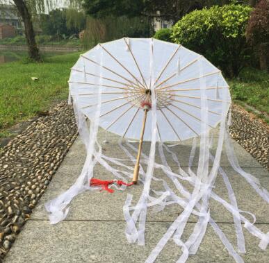 Silk Cloth Lace Umbrella Women Costume Photography Props Tasseled Umbrella Yarned Chinese Classical Oil-paper Umbrella Parasol