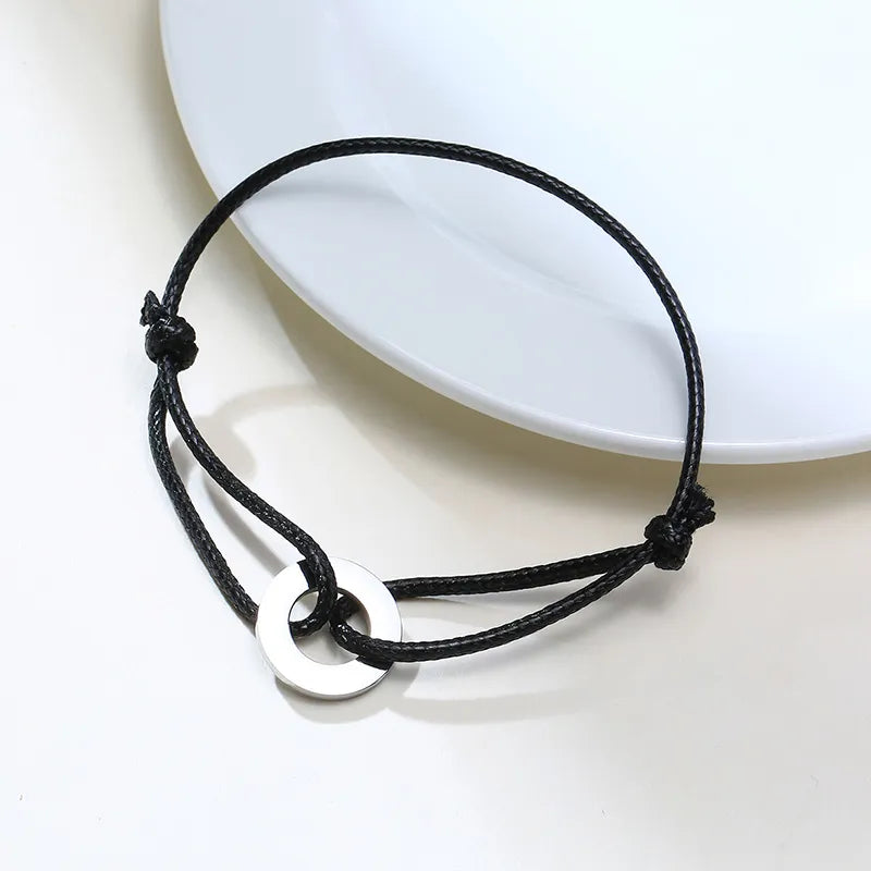 CIRCLE CHARM ROPE ANKLETS FOR MEN BLACK ROPE WITH SILVER COLOR CIRCLE ADJUSTABLE BRACELET UNISEX JEWELRY