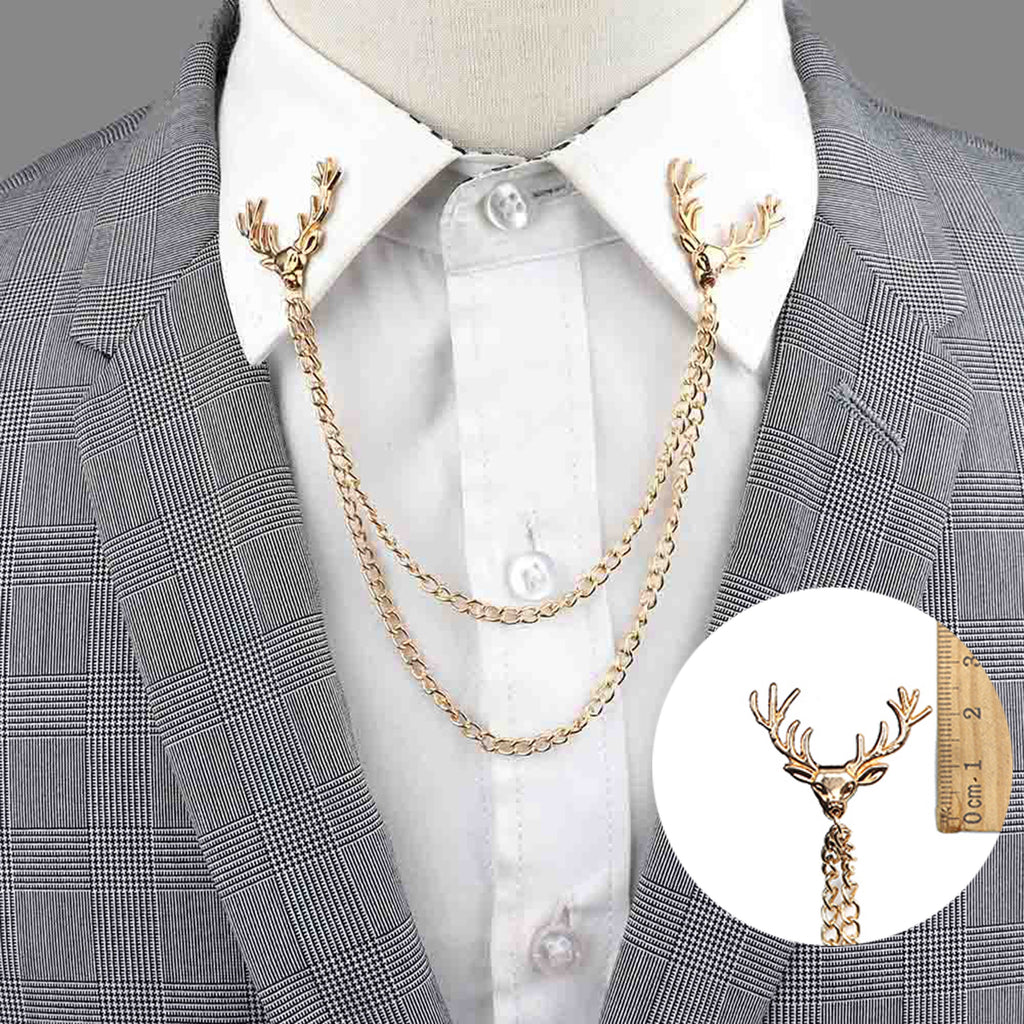 New Men Women Shirt Collar Tassel Chain Lapel Pin Brooch Dragon Eagle Deer Head Wings Badge Retro Unisex Jewelry Accessories