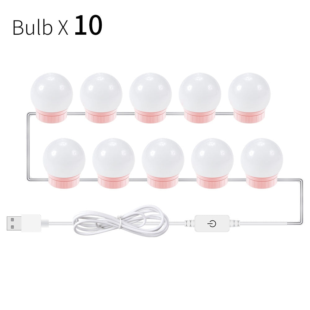 LED Makeup Mirror Light Bulbs USB Hollywood Make up Lamp Vanity Lights Bathroom Dressing Table Lighting Dimmable LED Wall Lamp