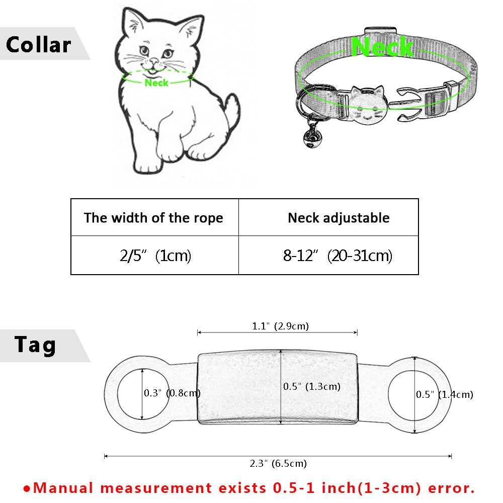 Customized Cat Collar Nylon Cats Collars With Personalized ID Tags Adjustable Collars Necklace For Small Dogs Pet Accessories