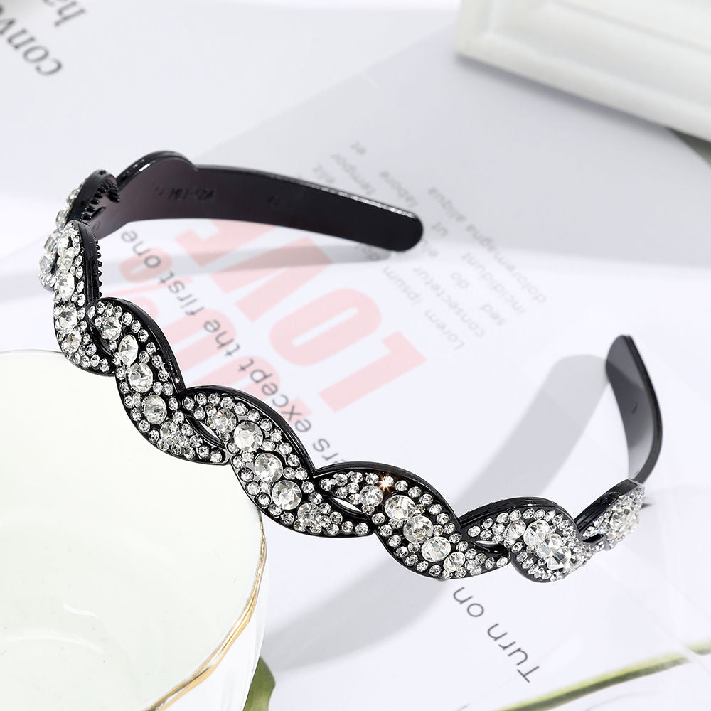 AWAYTR Hairbands Non-slip Bezel Colorful Rhinestone Flower Water Ripple Hair Hoop Headband for Women Hair Band Hair Accessories