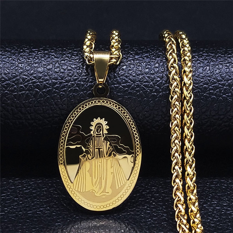 Hip Hop Virgin Mary Medal Our Lady of Guadalupe Necklace Stainless Steel Pendant Necklace Women/Men Jewelry virgen de guadalupe