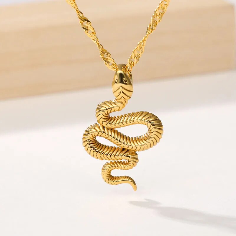 Minimalism Snake Cobra Pendant Water Ripple Chain For Women Men Color Necklace Jewelry Friendship Gift Animals Choker BFF