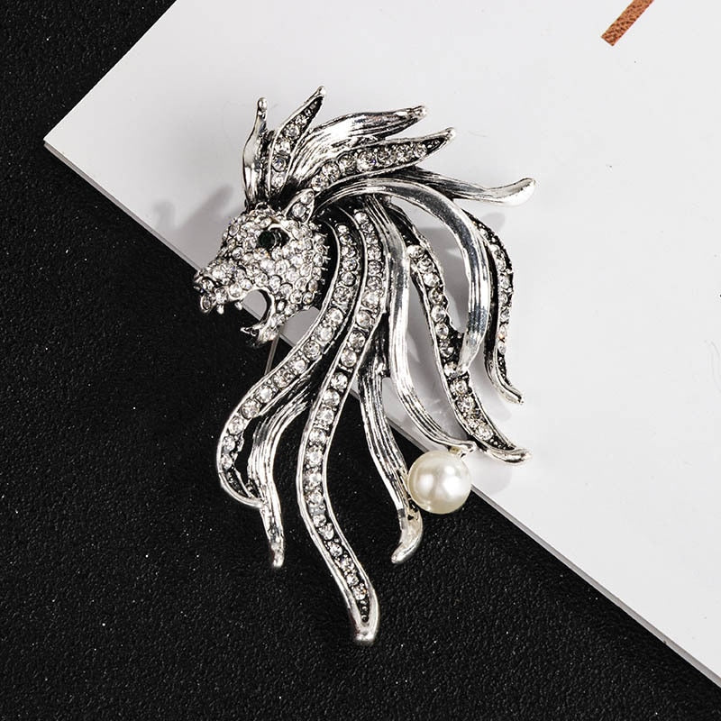 Retro Lion Shield Crown Animal Brooches Fashion Men&#39;s Suit Shirt Collar Needle Badge Lapel Pins Jewelry Men Clothing Accessories