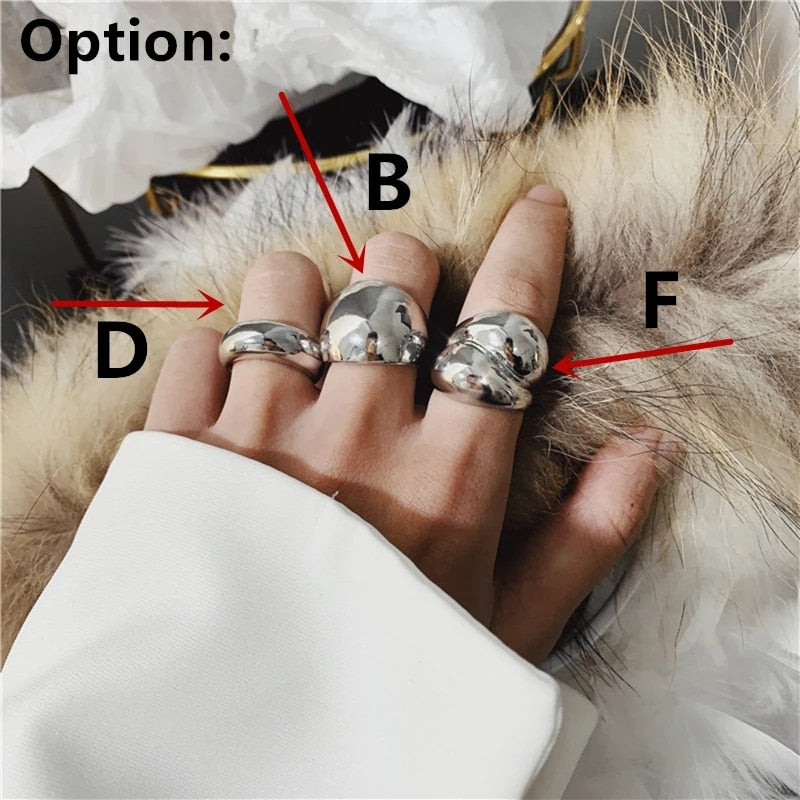 HUANZHI 2020 Gold Color Silver Color Metal Minimalist Glossy Wide Open Rings Geometric Finger Rings for Women Men Jewelry