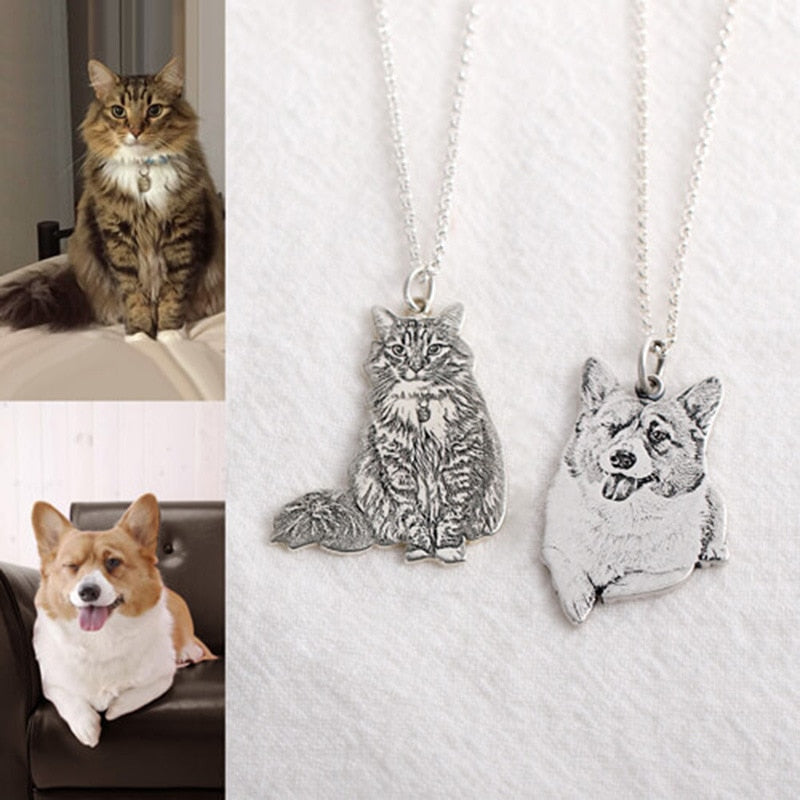 Personalized Pet Photo Name Necklace jewelry. A Unique Memorial animal Lovers. Ensure your pet's safety by helping maintain their identification. 925 Sterling Silver/Gold Custom Pet Photo name contact engraved words Pendant/keychain for Cat & Dog Lovers.