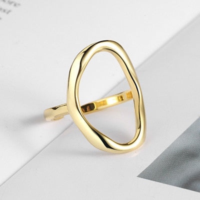 HUANZHI 2020 Gold Color Silver Color Metal Minimalist Glossy Wide Open Rings Geometric Finger Rings for Women Men Jewelry