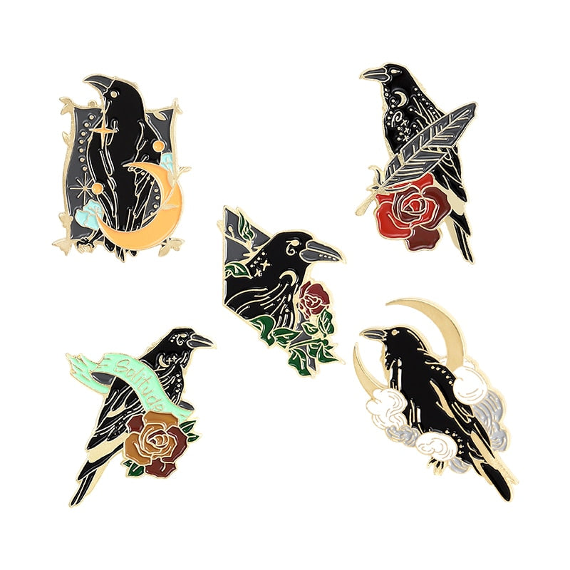 3-6pcs/set Gothic Space Punk Enamel Pin Custom Witch Cat Raven Moth Brooch Lapel Pin Badge Halloween Jewelry amazing price