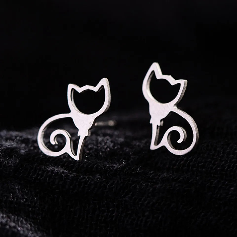 Lovely elegant simple cat stainless steel stud earring jewelry Fashion minimalist dainty post earrings for women bijoux brinco