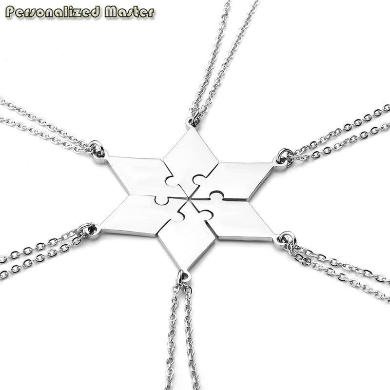 Personalized Master Customized Name Stainless Steel Pentagram Puzzle Pendant Necklace Friends Sisters Brothers BFF Necklace Gift