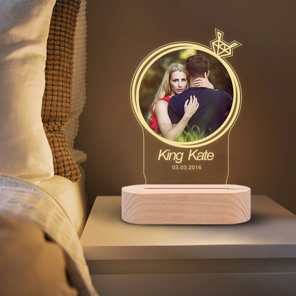 Customized Photo Frame USB Creative Wooden Base With Led Light  Living Room Bedroom Decoration Custom Text Photo