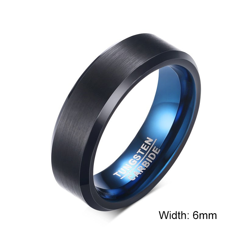 Vnox 6mm 8mm Black BlueTungsten Wedding Bands Rings for Men, Matte Brushed Finish Center,US Size 4 to 12