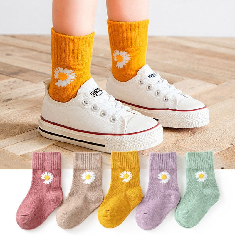 5pairs/lot 1-12 Years Spring Autumn Children Socks Baby Girls Cotton Short Socks Newborn Ribbed Letters Cartoon Girls Boys Socks