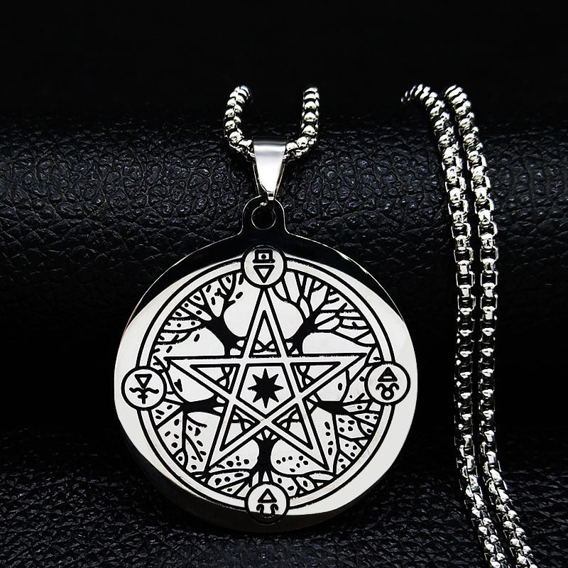 2023 Sun Moon Witchcraft Divination Stainless Steel Necklace Women/Men Black Color Chain Necklace Jewelry colgante N19835