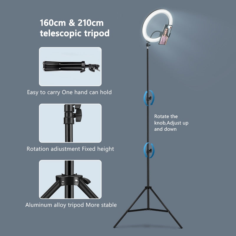 Selfie Circle Round Light Photography Led Rim Of Lamp with Optional Mobile Holder Mounting Tripod Stand Circle Round light For Live Video Stream