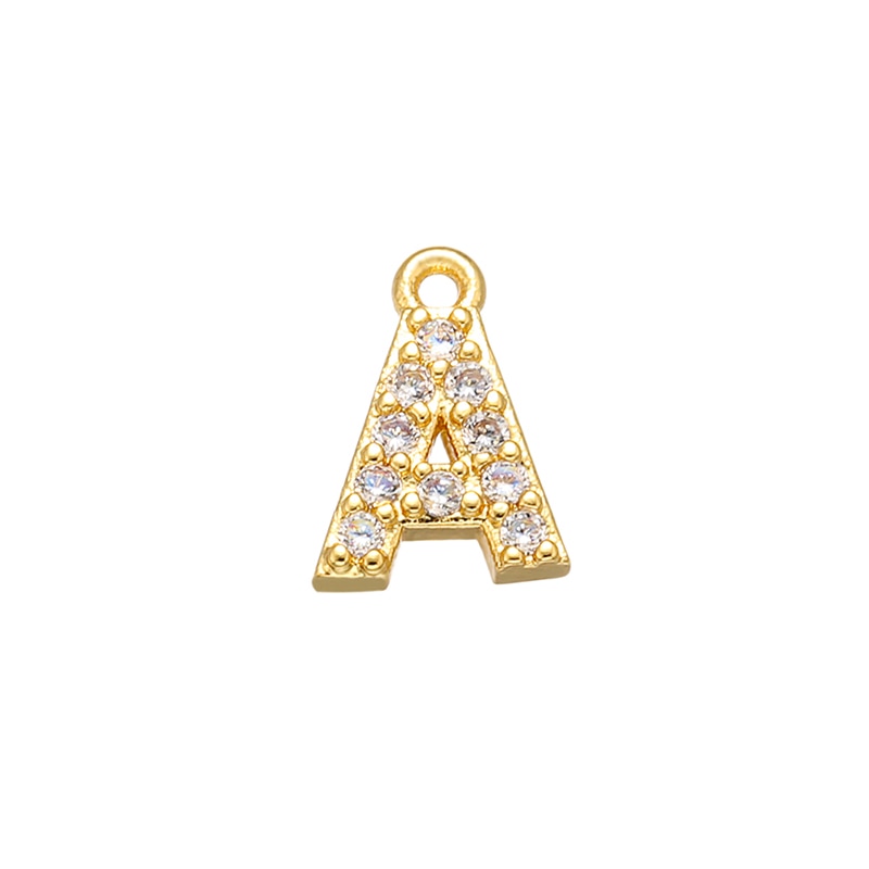 ZHUKOU 8x8.5mm Brass Cubic Zirconia Crystal 26 Letter Charms Pendants for Women Necklace earring jewelry accessories model:VD545