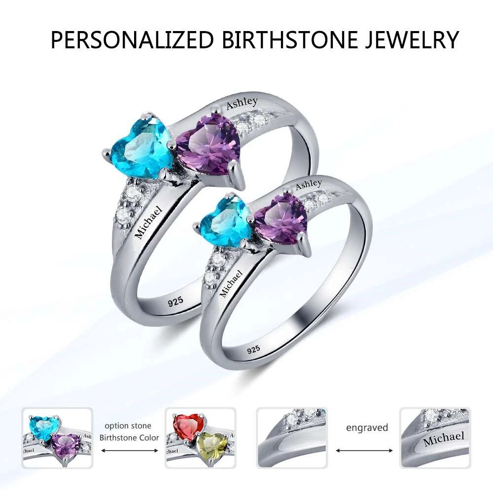 925 Sterling Silver Personalize Mothers Day Ring with 2-8 Birthstone Custom Kids Name Engagement Promise Rings for Women Grandma