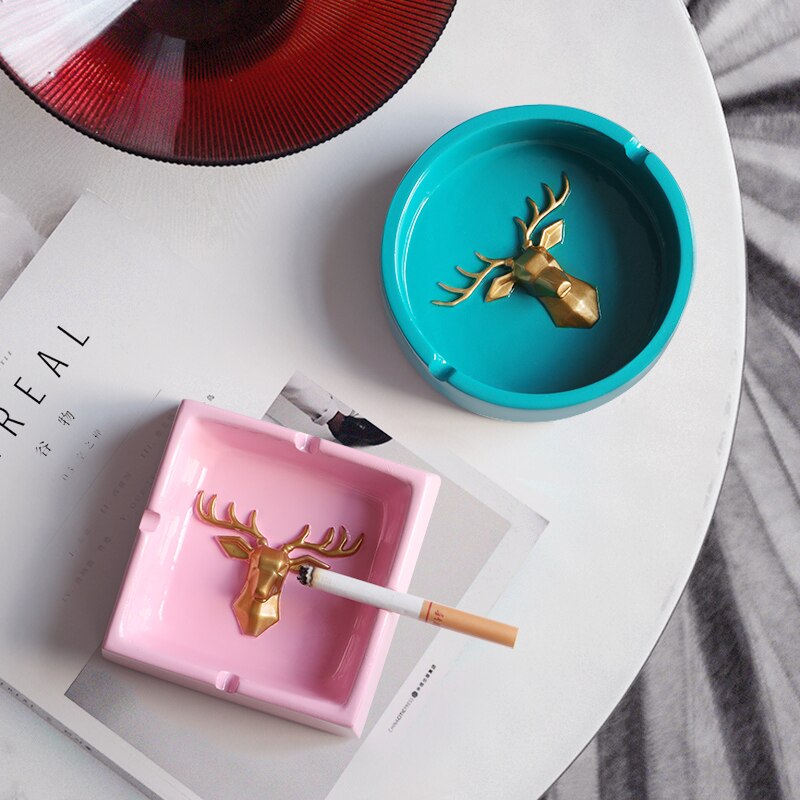 Resin Deer Head Portable Ashtray For Gift Home Office Hotel Outdoor Smokeless Ashtray Holder Home Decor