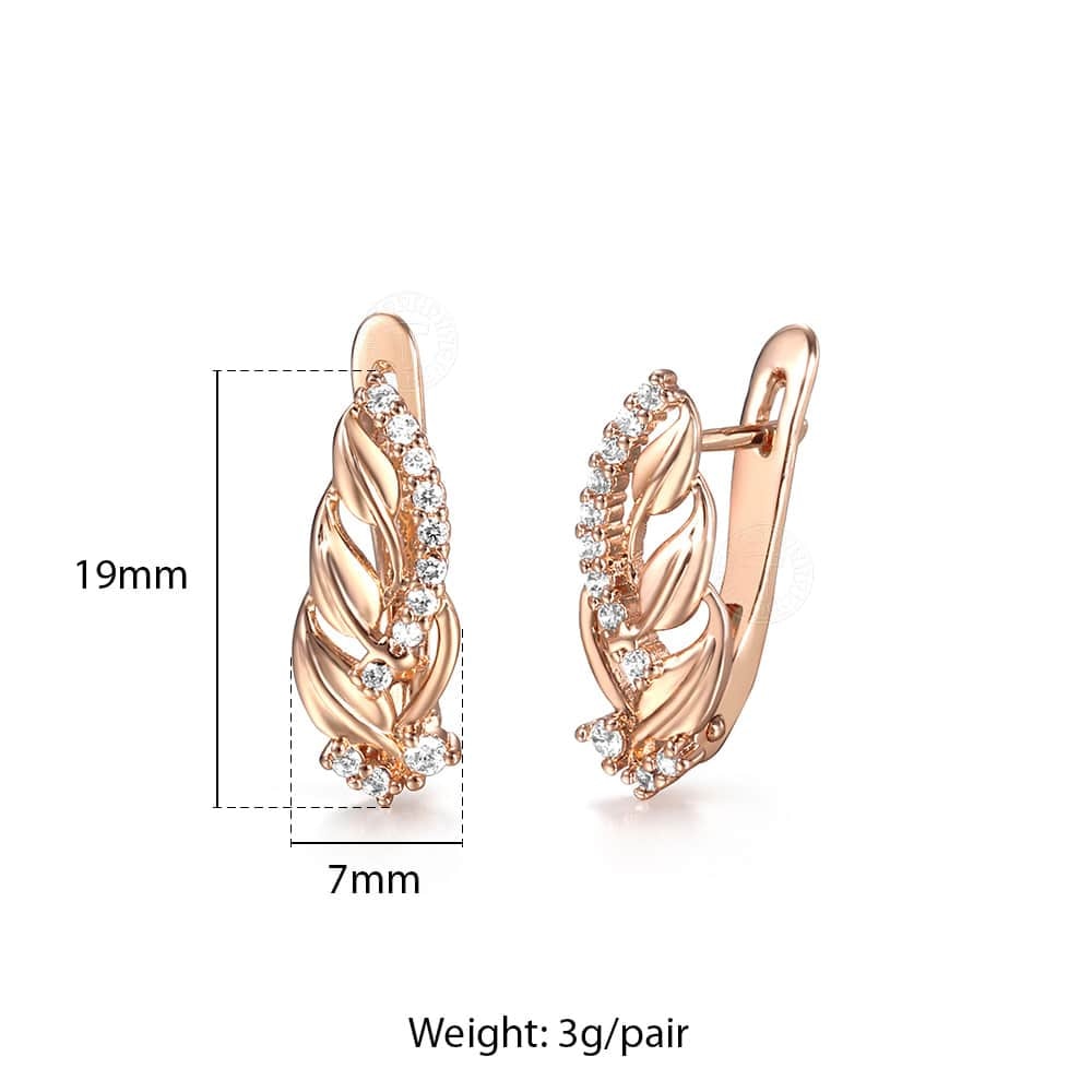 Leaf Shaped Stud Earring 585 White Rose Gold Color Geometric Cut Out Leaf Clear Cubic Zircon Drop Earrings for Women Girl GE291