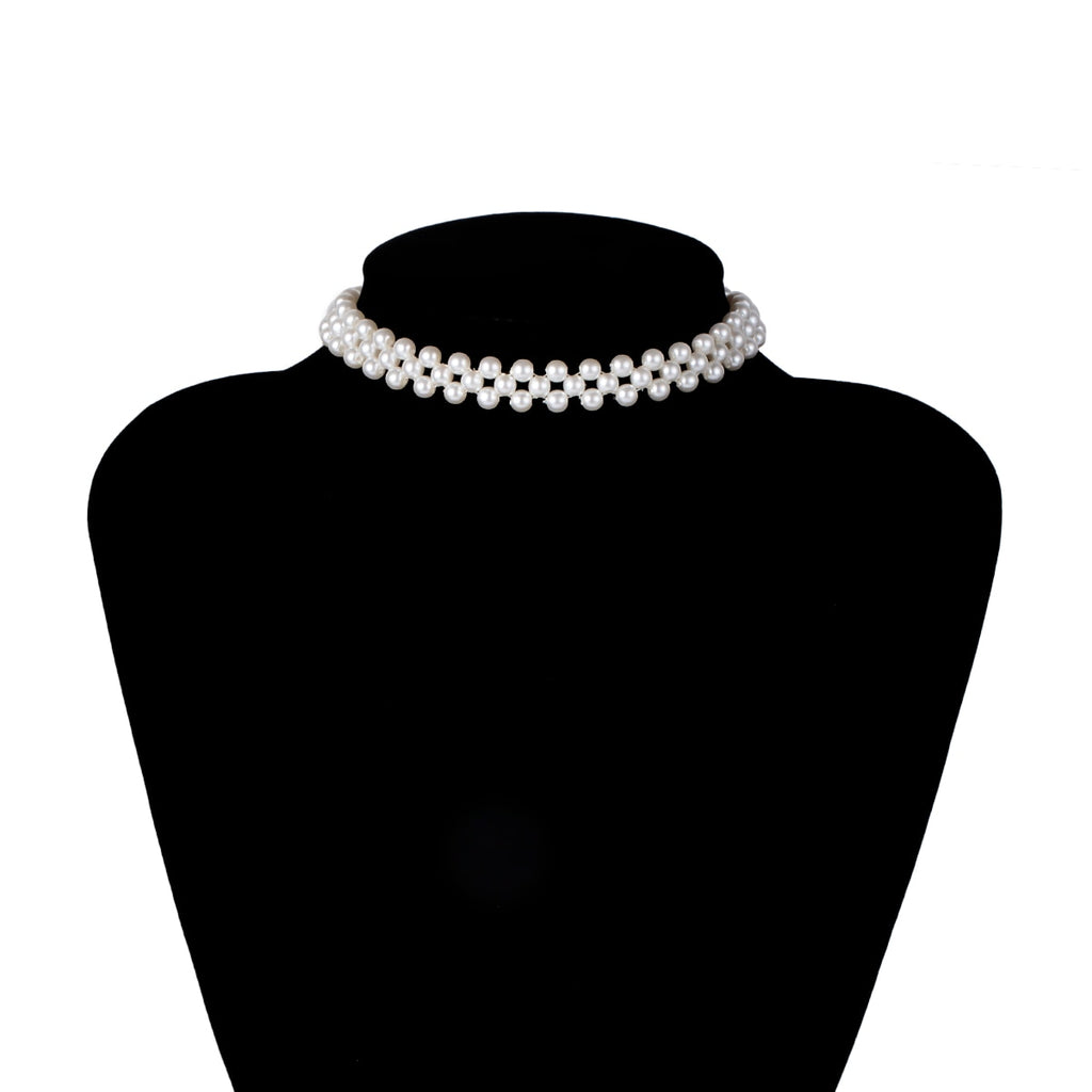 SHIXIN Layered Short Pearl Choker Necklace for Women White Beads Necklace Wedding Jewelry on Neck Lady Pearl Choker Collar Gifts