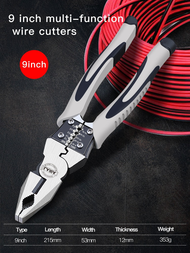 AIRAJ 9 inch Multifunction Pliers Combination Pliers Stripper Crimper Cutter Heavy Duty Wire Pliers Diagonal Pliers Hand Tools