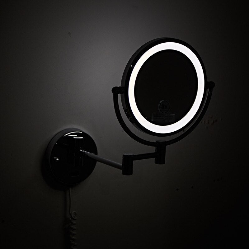 Makeup Mirrors Black/Brushed Gold Brass Wall Extending Folding Double Side LED Light Mirror 3 X/5X/10X Magnification Bath Mirror