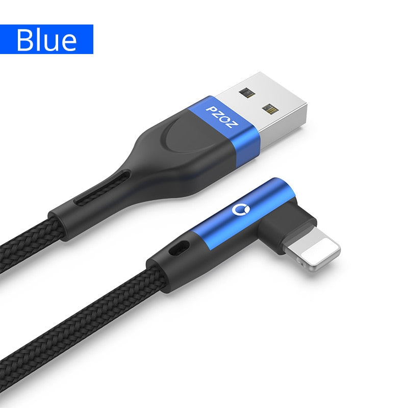 PZOZ 90 Degree USB Cable For iPhone 14 13 12 11 Pro Max Xr Xs X 8 Plus 7 6 6s 5 5s SE Fast Charging Wire Cord Data Charger Cable