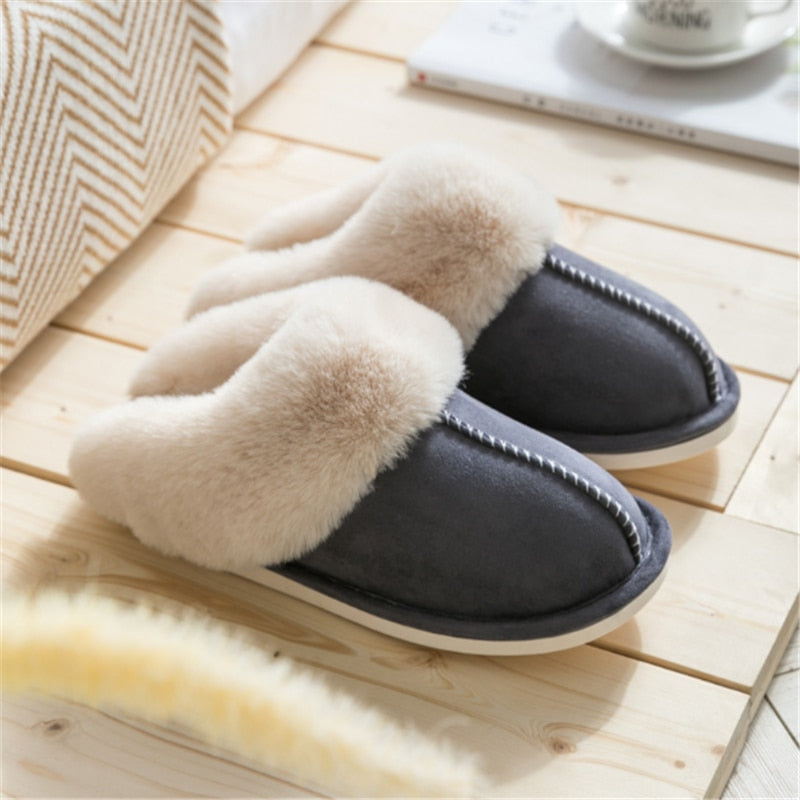 JIANBUDAN Plush warm Home flat slippers Lightweight soft comfortable winter slippers Women's cotton shoes Indoor plush slippers