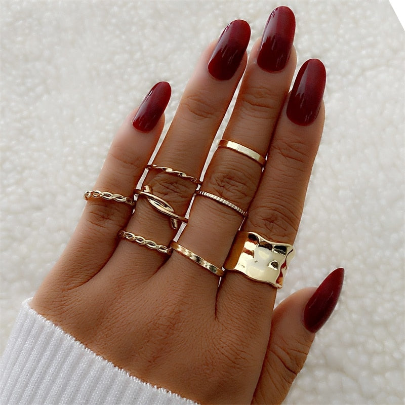 Women Twist Pearl Pearl Rings Set Fashion Geometric Hollow Crystal Ring For Women Heart Joint Rings Boho Jewelr Accessories