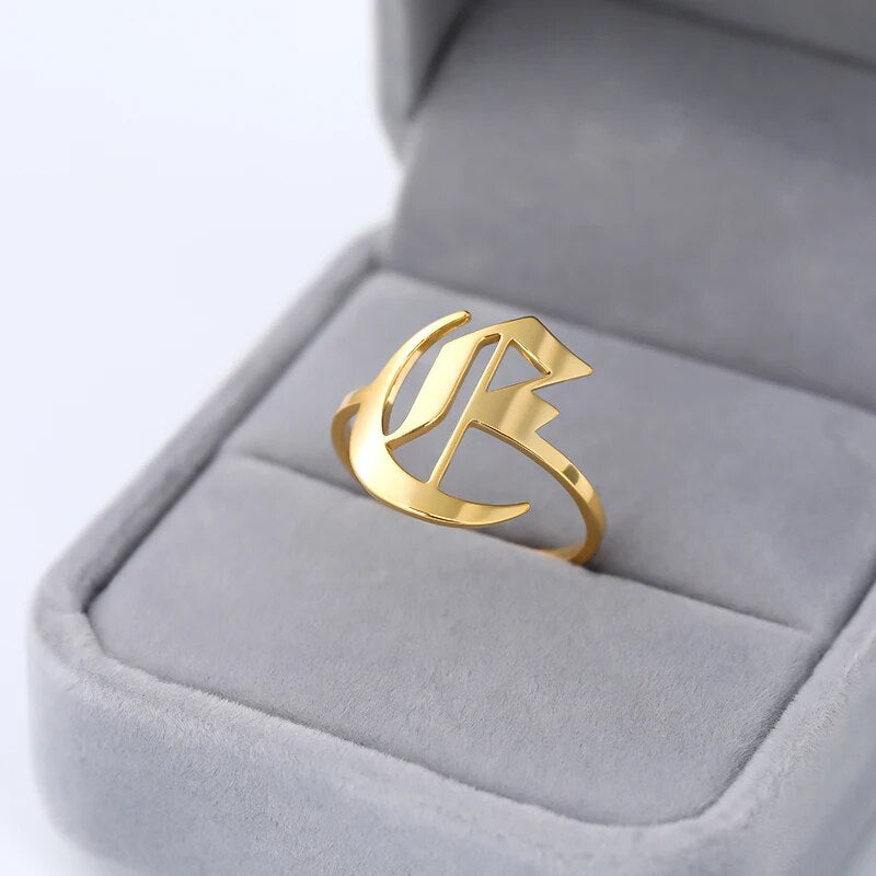 Capital A-Z Initial Letter Ring Stainless Steel Custom Jewelry Punk Anillos Mujer Old English Ring for Men BFF Jewelry Gift