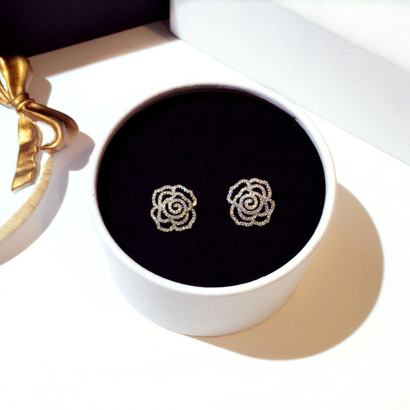 Elegant Women's Rose Quality Earrings With Full Crystal Flowers only or with Pearl.