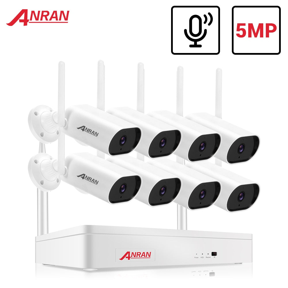 ANRAN 5MP Surveillance Kit Camera Wireless Set Security System 1920P 8CH NVR Outdoor IP66 Waterproof Two-way Audio H.265 Video