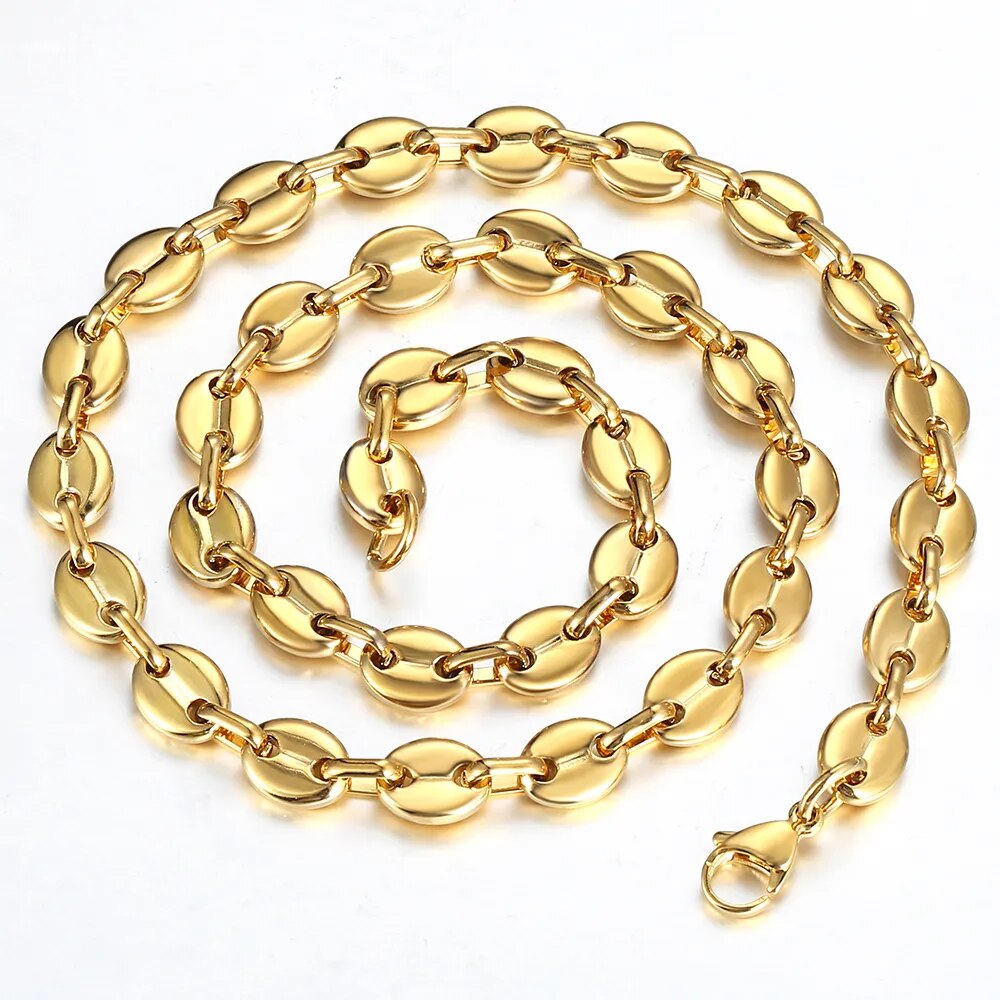 Coffee Beans Link Chain 7/9/11MM Necklace Gold Color Silver Color Stainless Steel Men Women Geometric Rope  Jewelry Wholesale