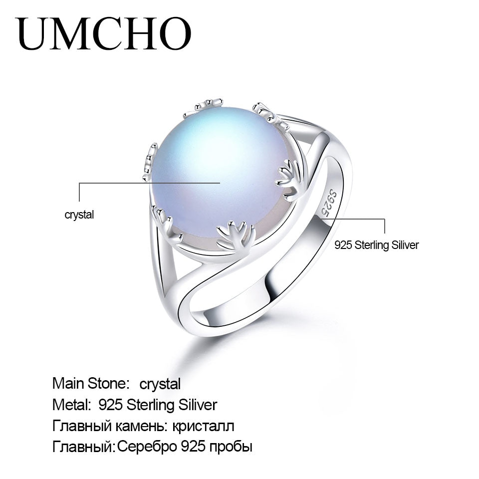 UMCHO Real 925 Sterling Silver Jewelry Aurora Borealis Colorful Gemstone Rings For Women Romatic Elegant Gift Fine Jewelry