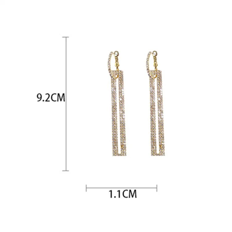 FYUAN Fashion Long Geometric Drop Earrings Luxury Gold Silver Color Rectangle Rhinestone Earring for Women Party Jewelry Gift