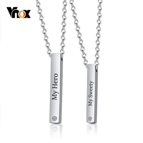 Vnox Free Customize Engraving Couple Necklace for Women Men ID Tag Bar Pendant Stainless Steel Lover Jewelry Personalized Gift