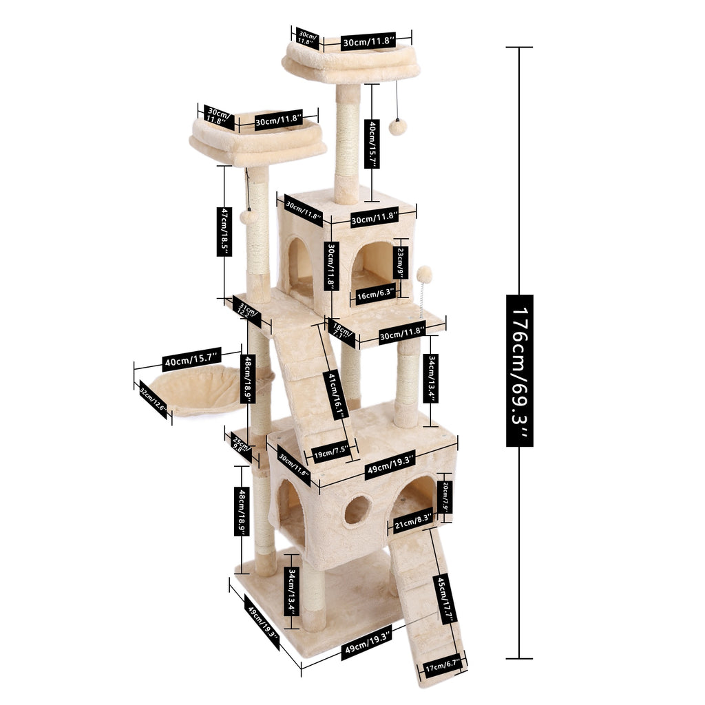 Fast Delivery Large Cat Tree Tower Condo cat scratcher Post Pet Kitty Play House with Hammock Perches Platform rascador gato