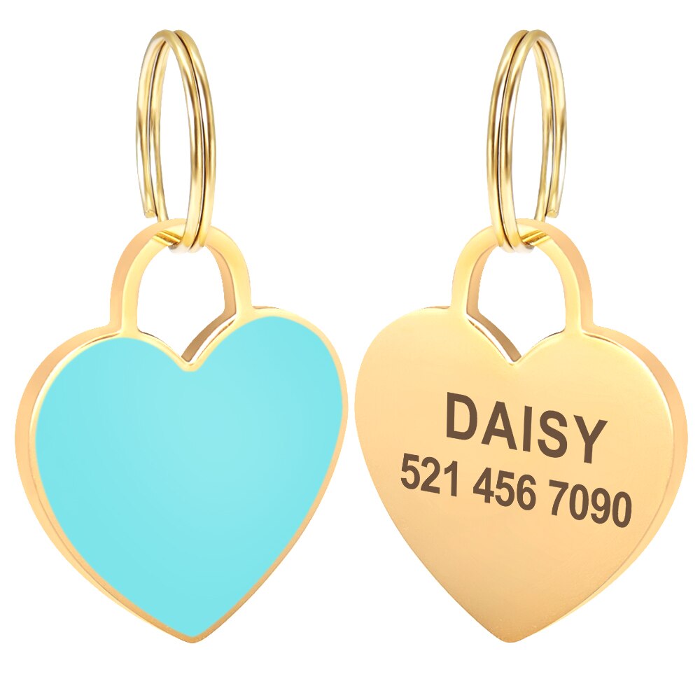 Personalized Cat Dog ID Tags Heart Shape Dog Cat Name Tag Customized Engraved Anti-lost Pendant Pet Dog Collar Accessories