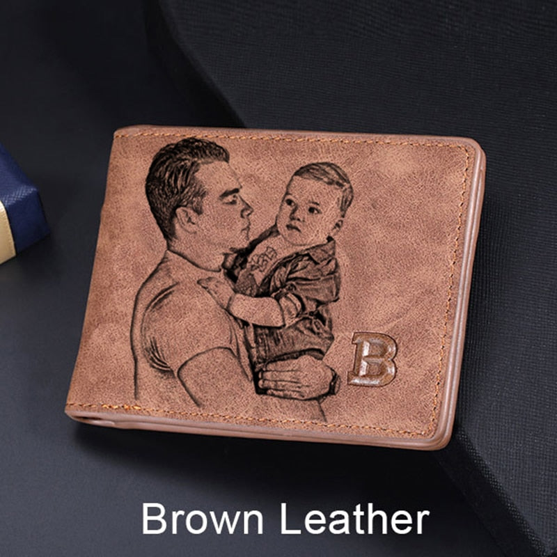 Picture Wallet Custom Engraving Wallet Frosted Retro Multifunction Wallets Multi Card Holder Leisure Coin Bag Father's Day Gift.