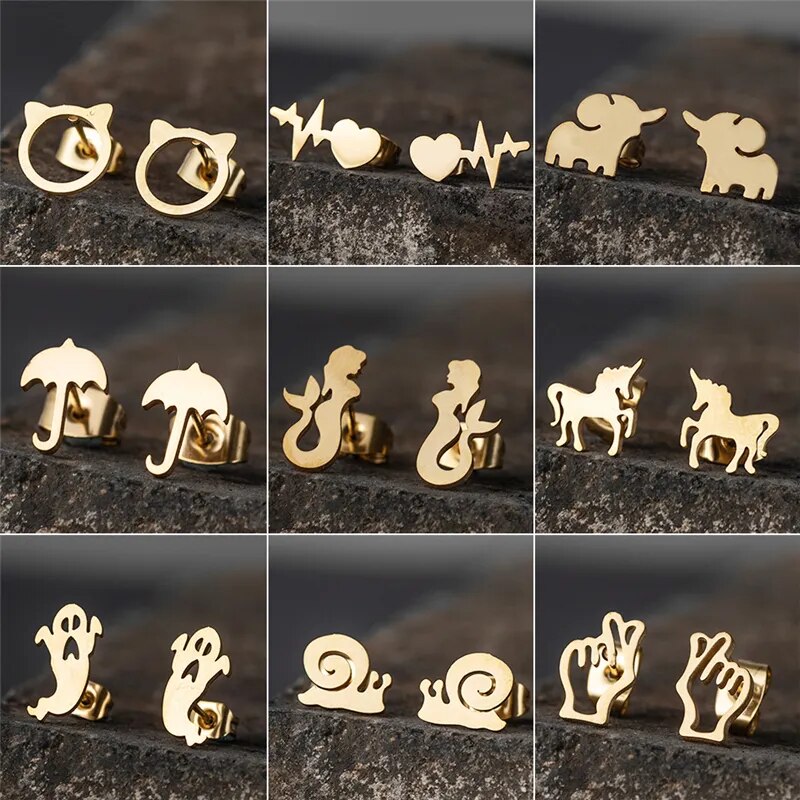 Trendy Golden and Iron Minimalist Stainless Steel Stud Earrings for Women Fashion Party Earrings Jewelry Accessories Wholesale