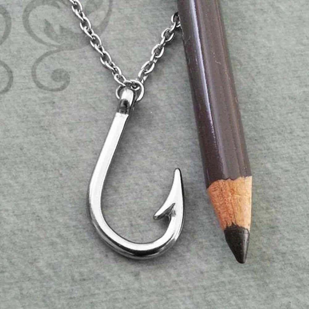 Antique Fishing Hook Fishhook Pendant Chain Necklace Fisherman Jewelry Gift Necklace Fishhook Pendant Gift For Fish Lover Jewelr