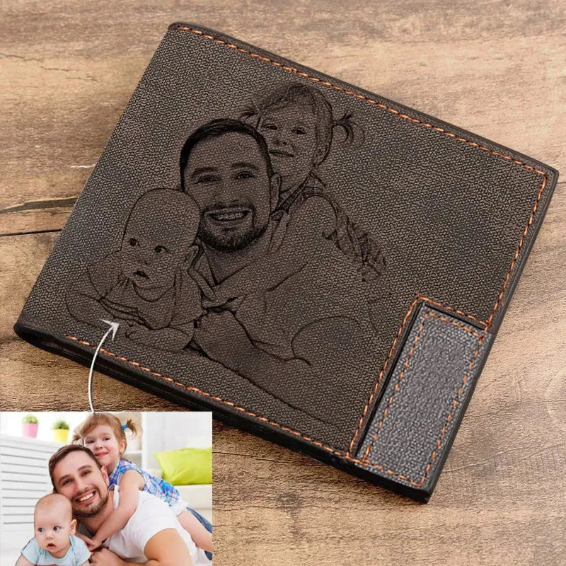 Custom Picture Wallet Men Short Leather Ultra-Thin Fashion Simple Diy Personalized Image Lettering Photo Purse Father&#39;s Day Gift